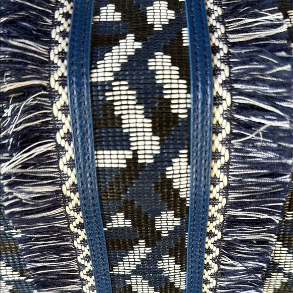 Sam Edelman Blue and Black Patterned Fringe Women's Bag with removable strap - Picture 2 of 8